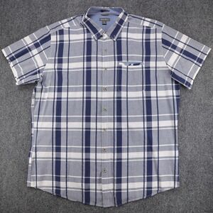 Eddie Bauer Mens Classic Fit Plaid Button Down Short Sleeve Blue White TXL